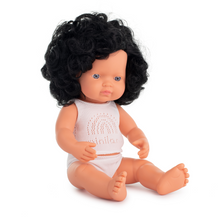 Load image into Gallery viewer, MINILAND DOLLS - Baby Girl Curly Black Hair 38 CM