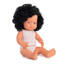 Load image into Gallery viewer, MINILAND DOLLS - Baby Girl Curly Black Hair 38 CM
