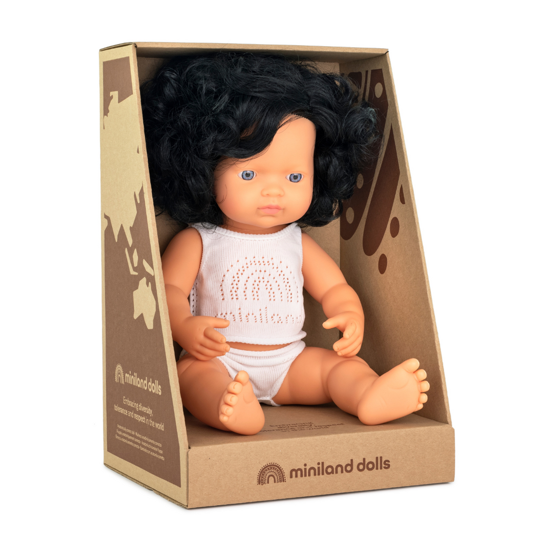 MINILAND DOLLS - Baby Girl Curly Black Hair 38 CM