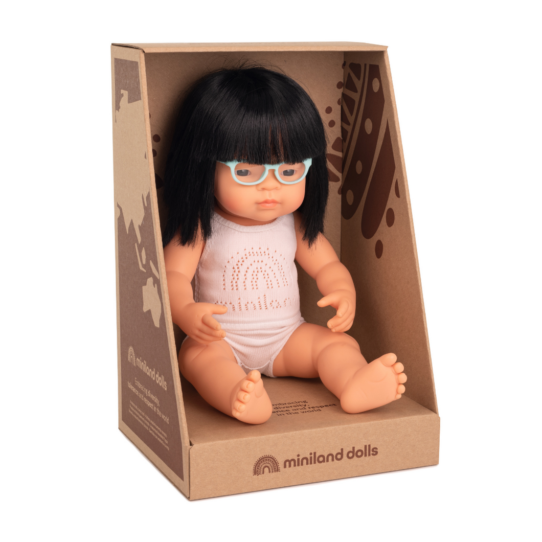 MINILAND DOLL - ASIAN GIRL WITH GLASSES 38 CM