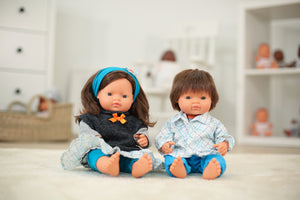 MINILAND DOLL - BROWN HAIR BOY AND GIRL 38 CM