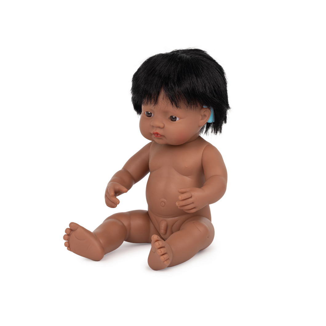 MINILAND DOLL - HISPANIC BOY WITH HEARING AID 38 CM