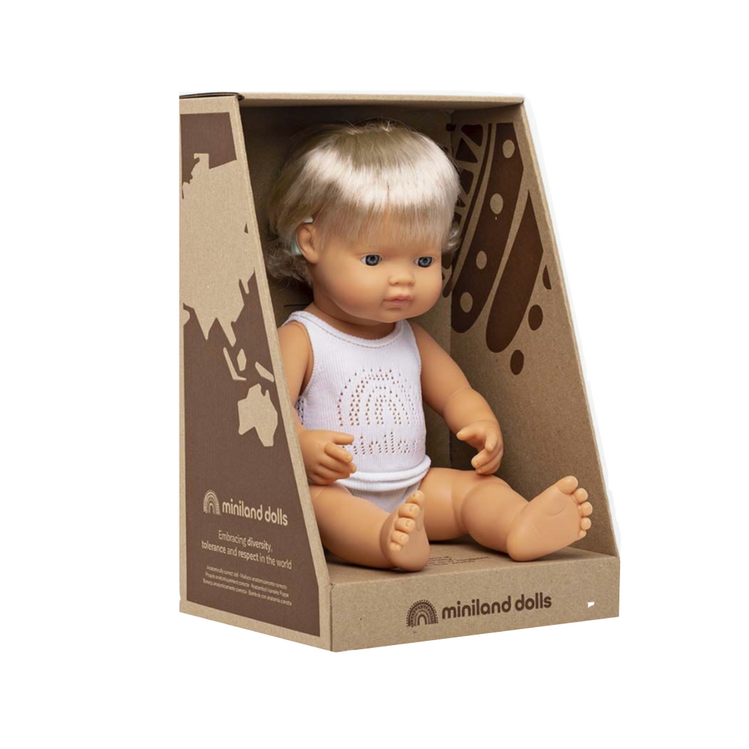 MINILAND DOLL - CAUCASIAN GIRL WITH HEARING AID 38 CM